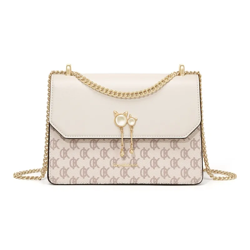 Simvay Clos PVC With Synthetic Leather Shoulder Bag, Crossbody Bag, Small Square Bag Small Size Women's Ecru-1