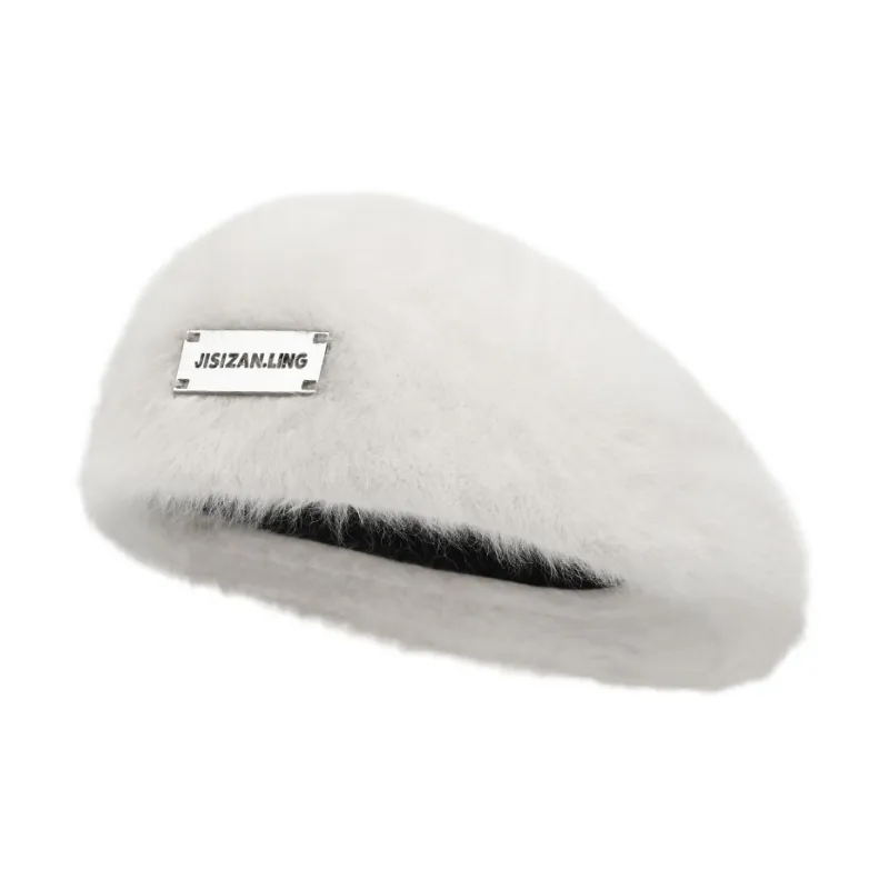 EEEENO Imitation Rabbit Fur Blend Berets Women's-1
