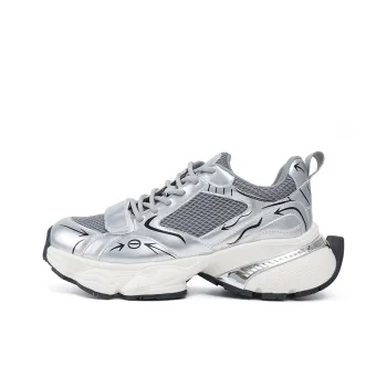 HERLOOK Slanted Head Hook and Loop Casual Shoes Low Top Chunky Sneakers Women's Silver
