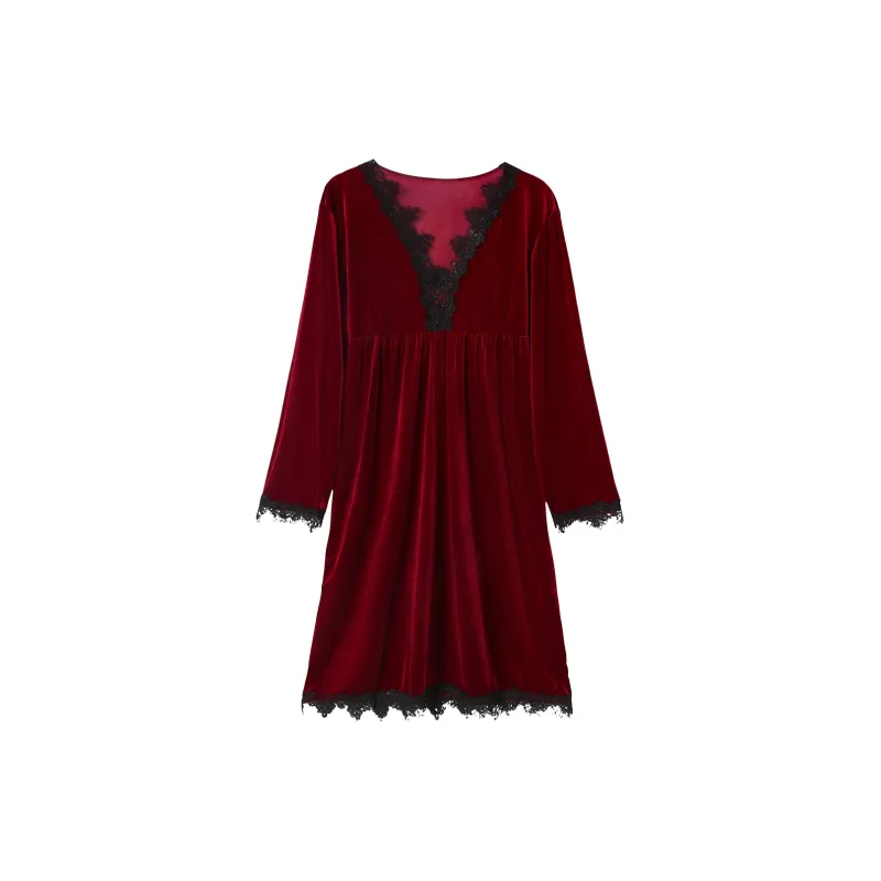Flowers In Water Nightgown Women's Burgundy-0