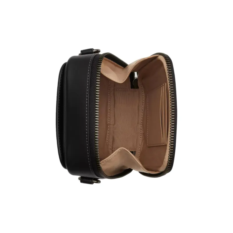 COACH Coated Canvas With Calfskin Camera Bag, Shoulder Bag, Crossbody Bag Mini Unisex Cannon Copper & Black & Chalk-2
