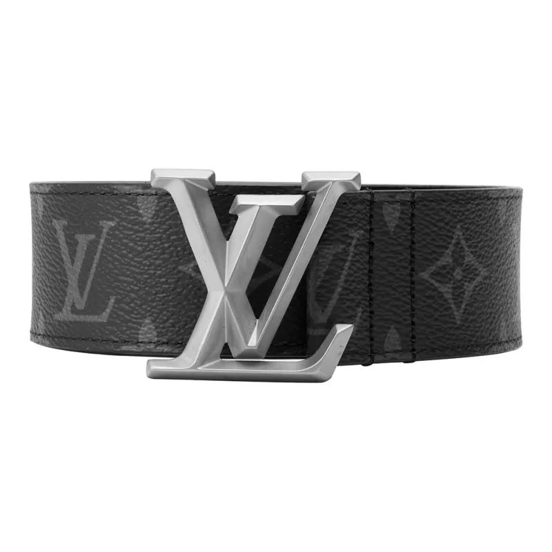 LOUIS VUITTON Cow Leather Leather Belts Men's Black Width: 4cm-2