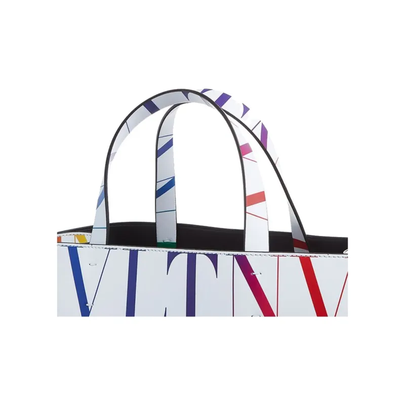 Valentino GARAVANI Cow Leather Tote Bag Shopping Bag Handbag Men's White & Multicolor-5