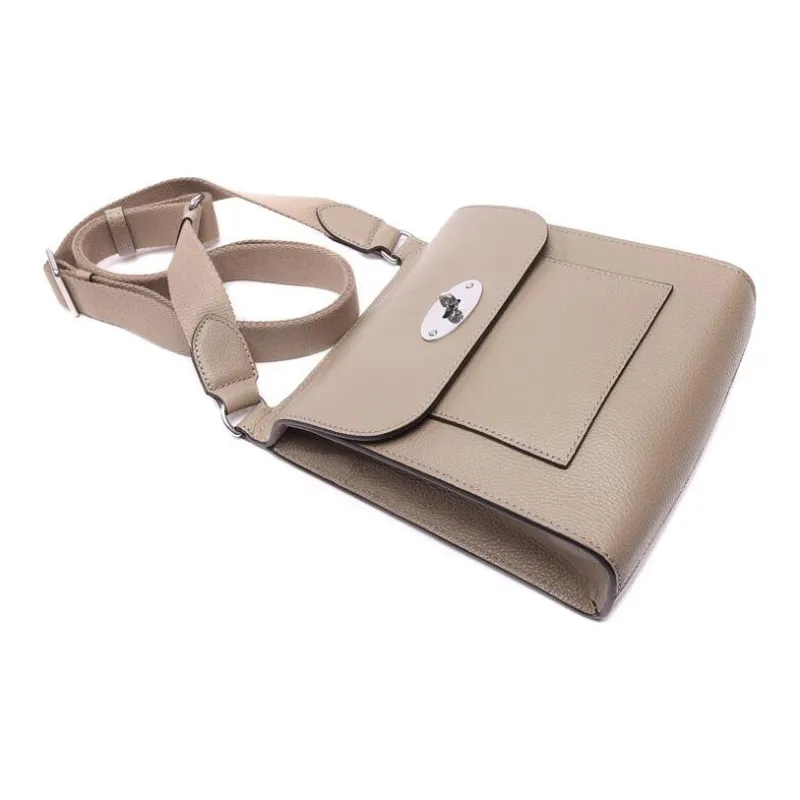 Mulberry Grain Cow Leather Messenger Bag, Shoulder Bag, Crossbody Bag Trumpets Women's Taupe-3