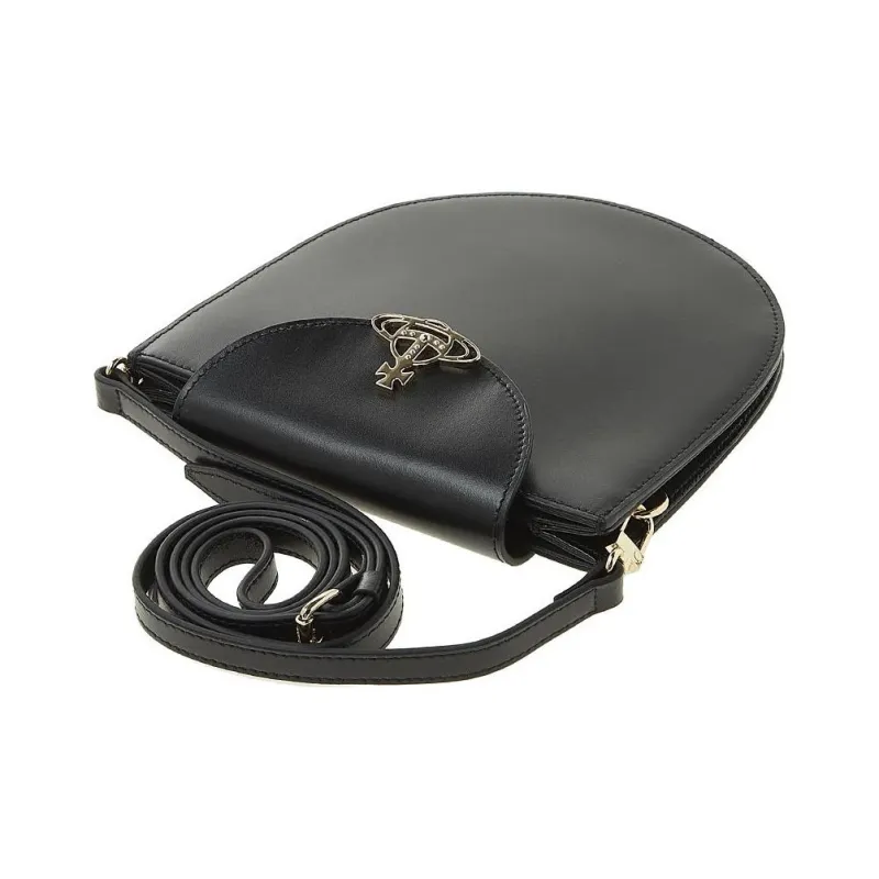 Vivienne Westwood Linda Cow Leather Crescent Bag, Saddle Bag, Shoulder Bag, Crossbody Bag Women's Black-3