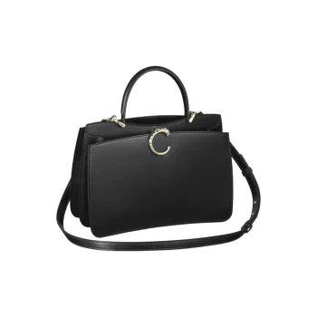 CARTIER PANTHÈRE Textured Calfskin Shoulder Bag Crossbody Bag Handbag Small Size Women's Black