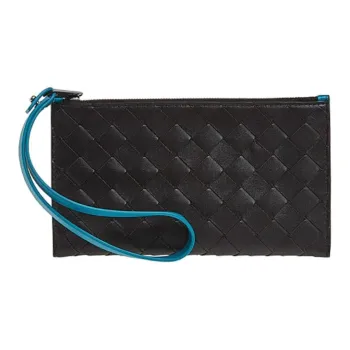 Bottega Veneta Intrecciato Cow Leather Wallet Clutch Women's Brown & Blue