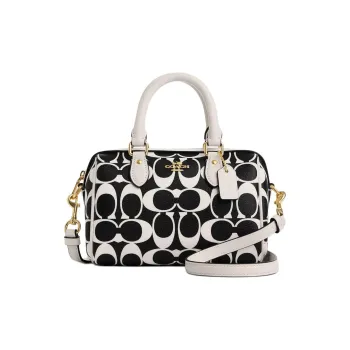 COACH Rowan Canvas With Leather Handbag Shoulder Bag Crossbody Bag Mini Women's Gold & Black Multicolor