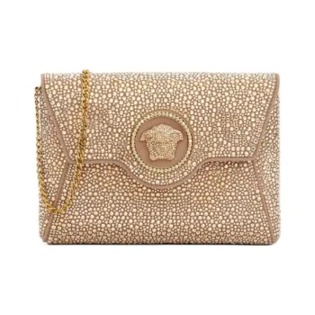 FANSIZHE La Medusa Leather One Shoulder Crossbody Clutch Women's Gold
