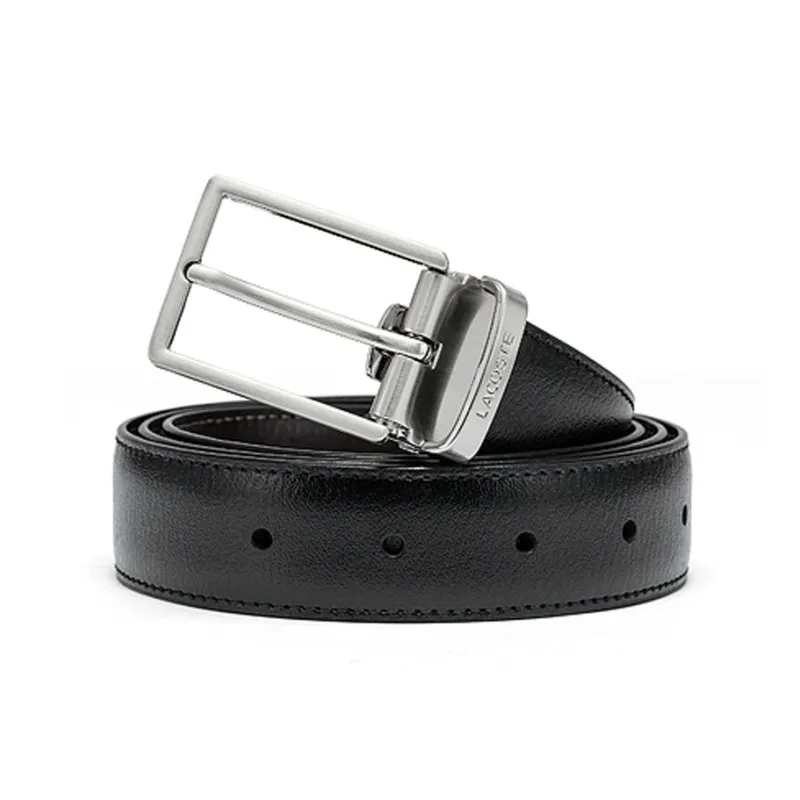 LACOSTE Letter Logo, Pin Buckle Leather Belts Men's Black-0
