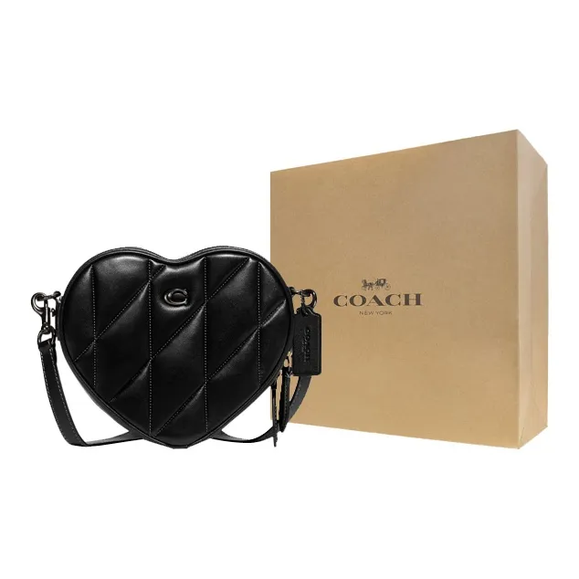 COACH Heart Sheepskin With Cow Leather Heart Shaped Bag, Shoulder Bag, Crossbody Bag Trumpets Women's Black-8