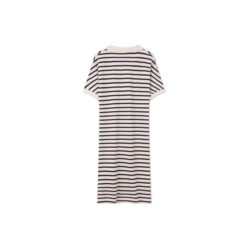 Tommy Hilfiger Short Sleeved Dress Women's Beige With White And Black Stripes-1