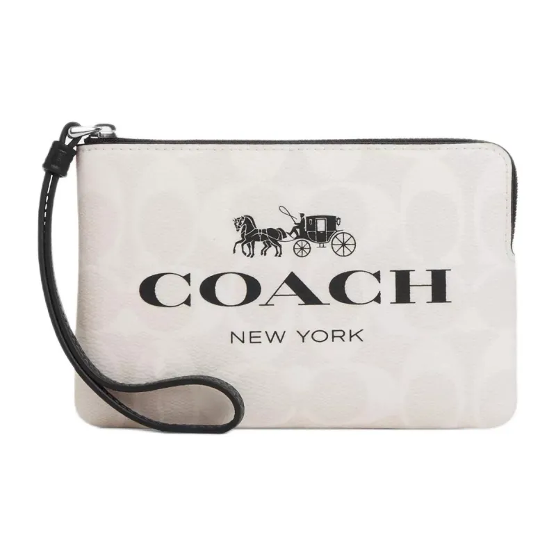 COACH Corner Zip Artificial Leather Wrist Bag Small Size Women's Chalk Multicolor-0