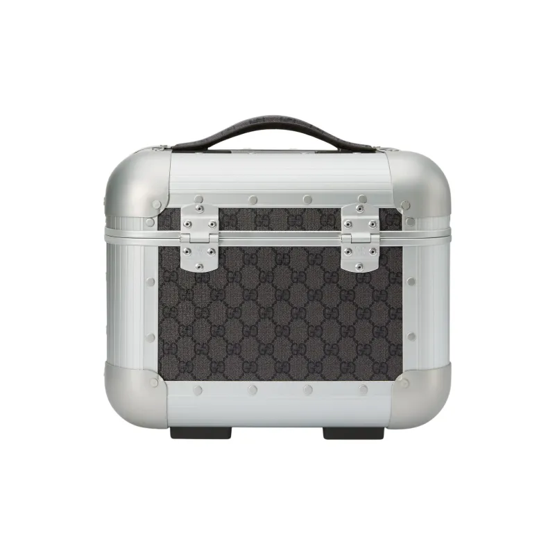GUCCI Silver aluminium Patchwork Canvas Makeup Case Mini Women's Gray & Black-3