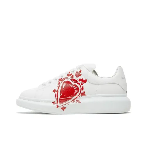 Alexander McQueen Leather Heart Logo Lace Up Oversized Sneakers 'White Red' Women's