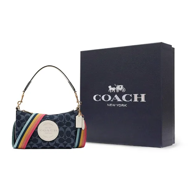 COACH Dempsey Fabric Leather Shoulder Bag Handbag Shoulder Bag Crossbody Bag Small Size Women's Blue Monogram-9