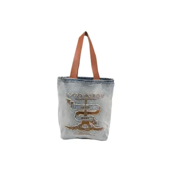 YProject Denim Tote Bag Shopping Bag Shoulder Bag Handbag Women's Blue