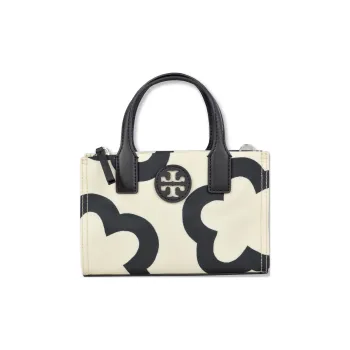 TORY BURCH Nylon Tote Bag Shopping Bag Portable Crossbody Bag Shoulder Bag Mini Women's White & Black