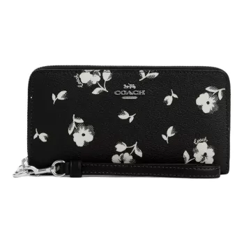 COACH Zip Around Coated Canvas With Smooth Leather Handheld Wallet Small Size Women's Black & Multicolor