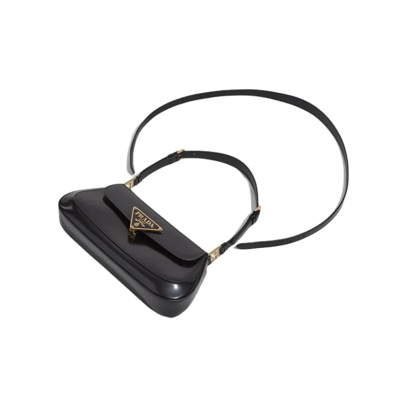 PRADA Leather Portable Crossbody Bag, Shoulder Bag Regular Women's Black-3