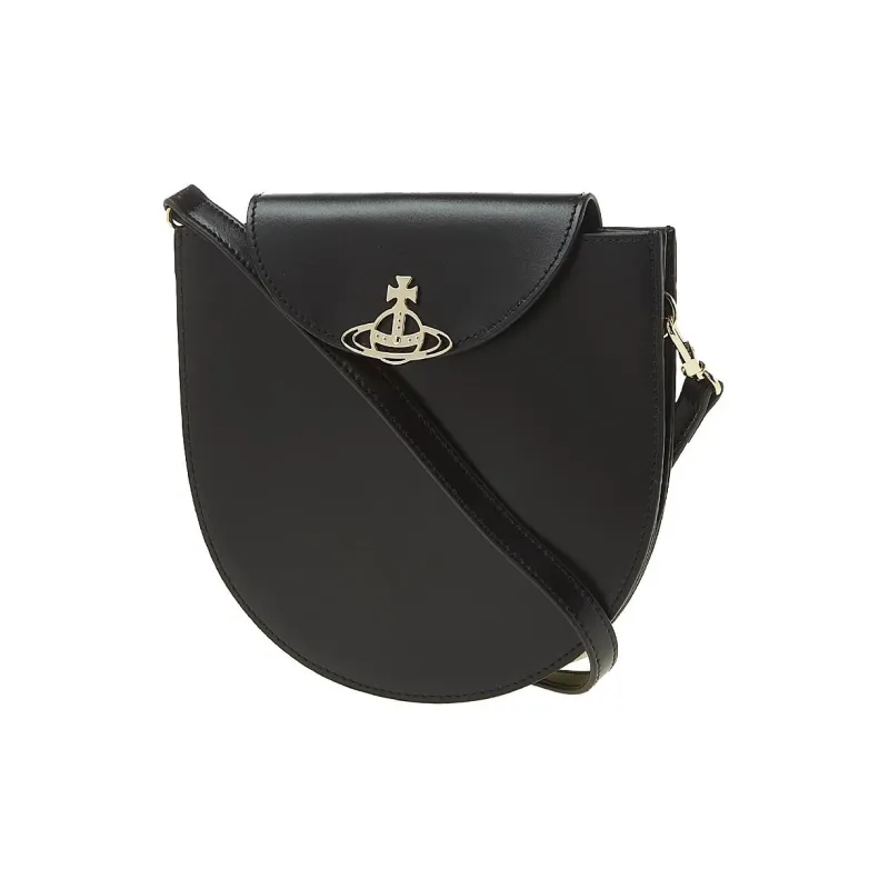 Vivienne Westwood Linda Cow Leather Crescent Bag, Saddle Bag, Shoulder Bag, Crossbody Bag Women's Black-1