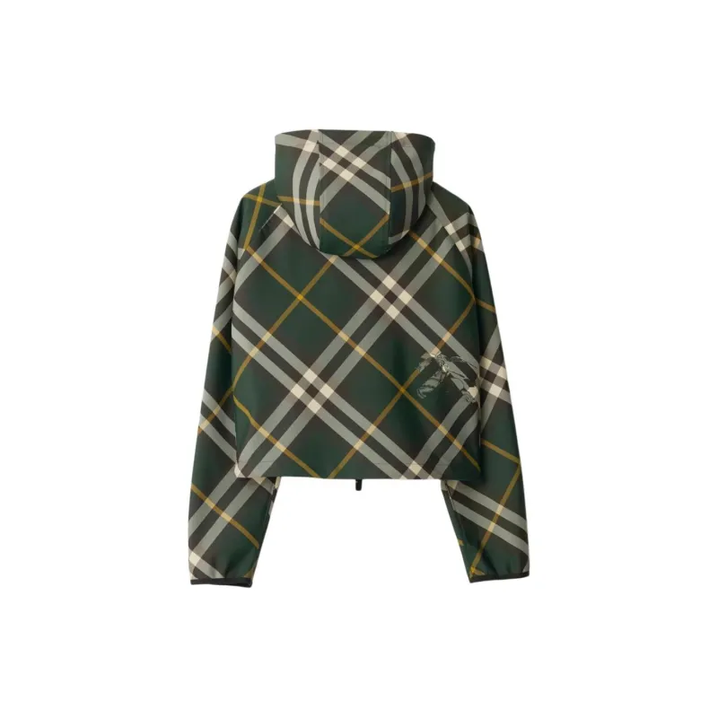 Burberry Check Pattern Zip Up Hooded Cropped Jacket-1
