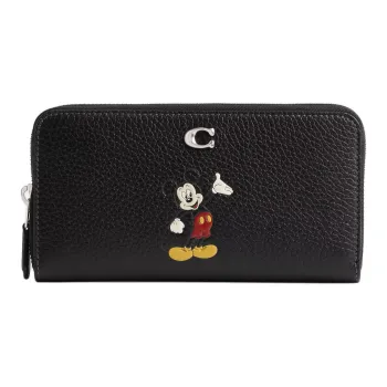 COACH Disney Collaboration Accordion Zip Recycled Leather Wallet Women's Black