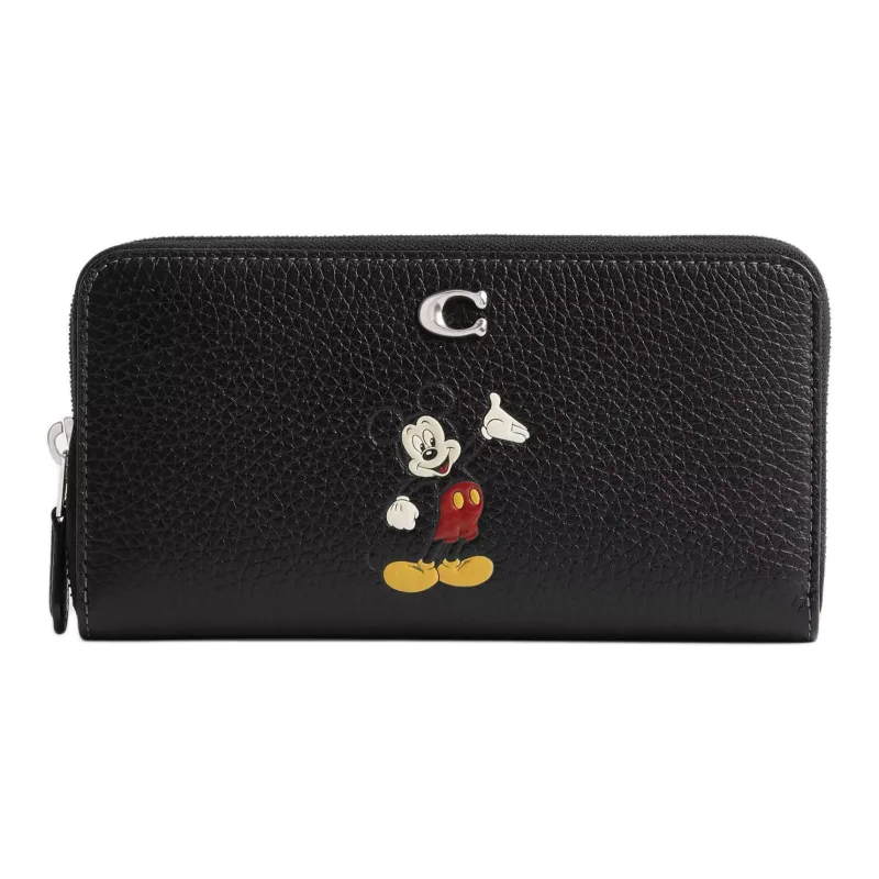 COACH Disney Collaboration Accordion Zip Recycled Leather Wallet Women's Black-0