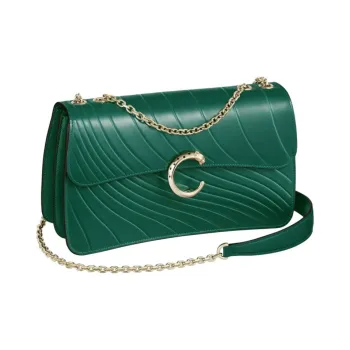 CARTIER Panthère De Cartier Calfskin Crossbody Bag Shoulder Bag Small Size Women's Emerald Green