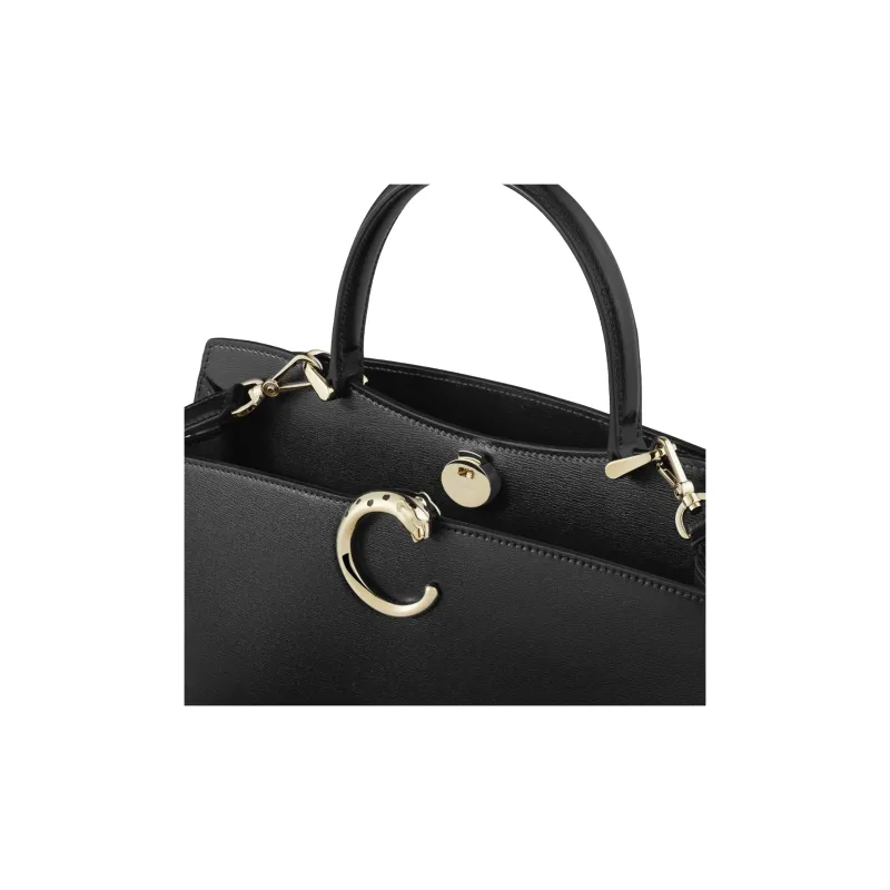 CARTIER PANTHÈRE Textured Calfskin Shoulder Bag Crossbody Bag Handbag Small Size Women's Black-3