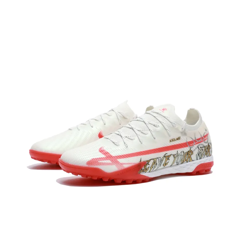 KELME Lightning 2.5 TF Turf Shock Absorbers Slip Resistant Breathable Soccer Shoes Unisex White Red-2