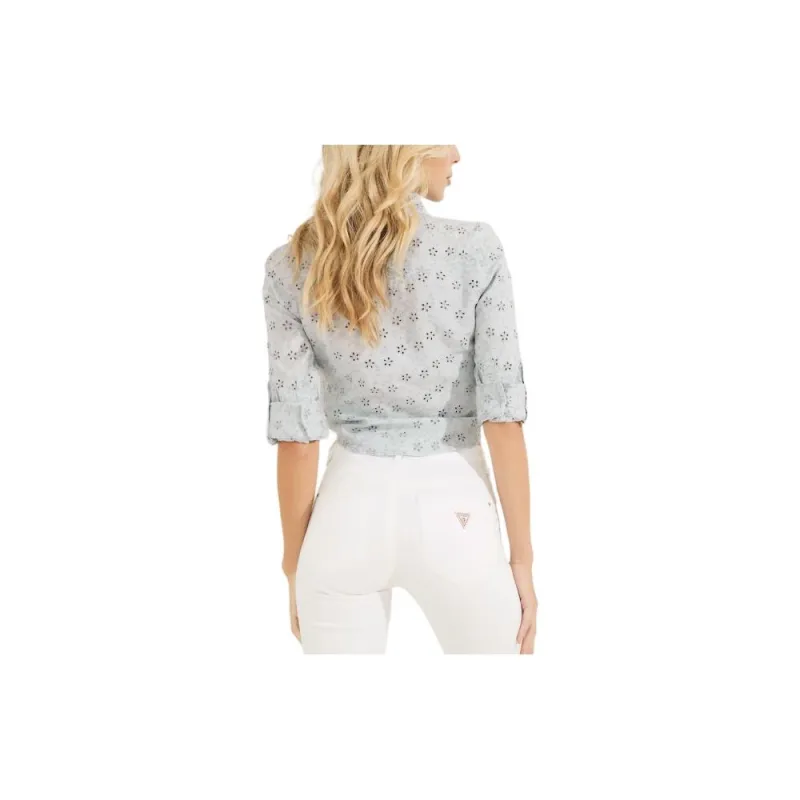 GUESS Eyelet Denim Shirt Shirt Women's Light Blue-1