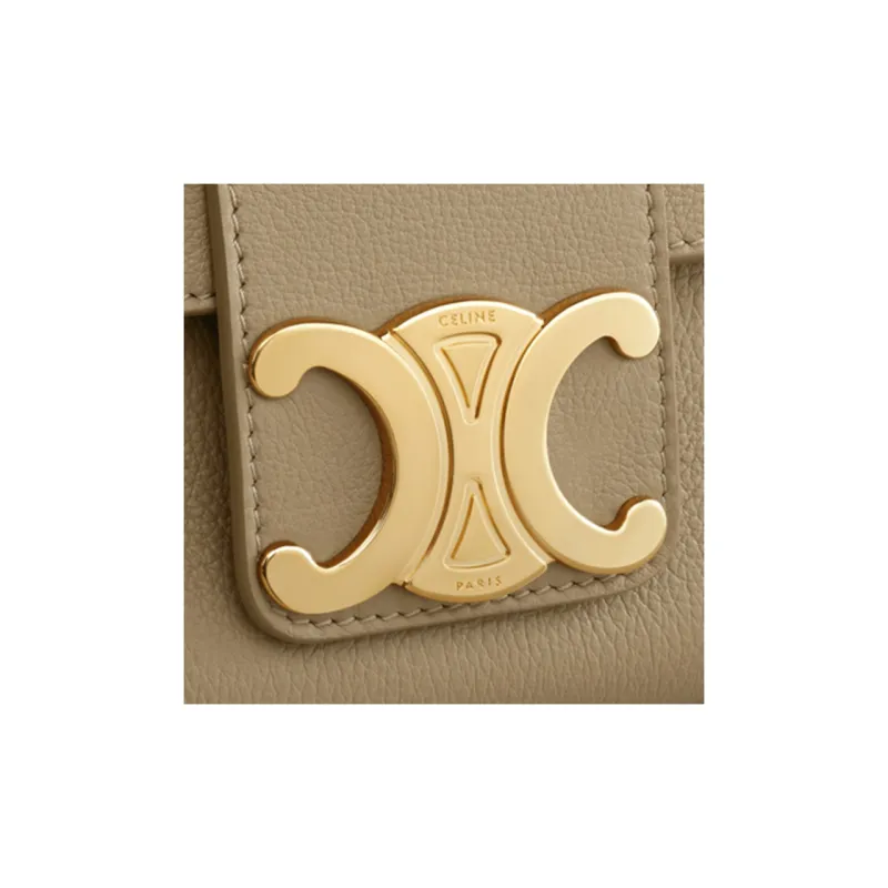 CELINE Calfskin Portable Crossbody Bag, Shoulder Bag Medium Size Women's Tan-4