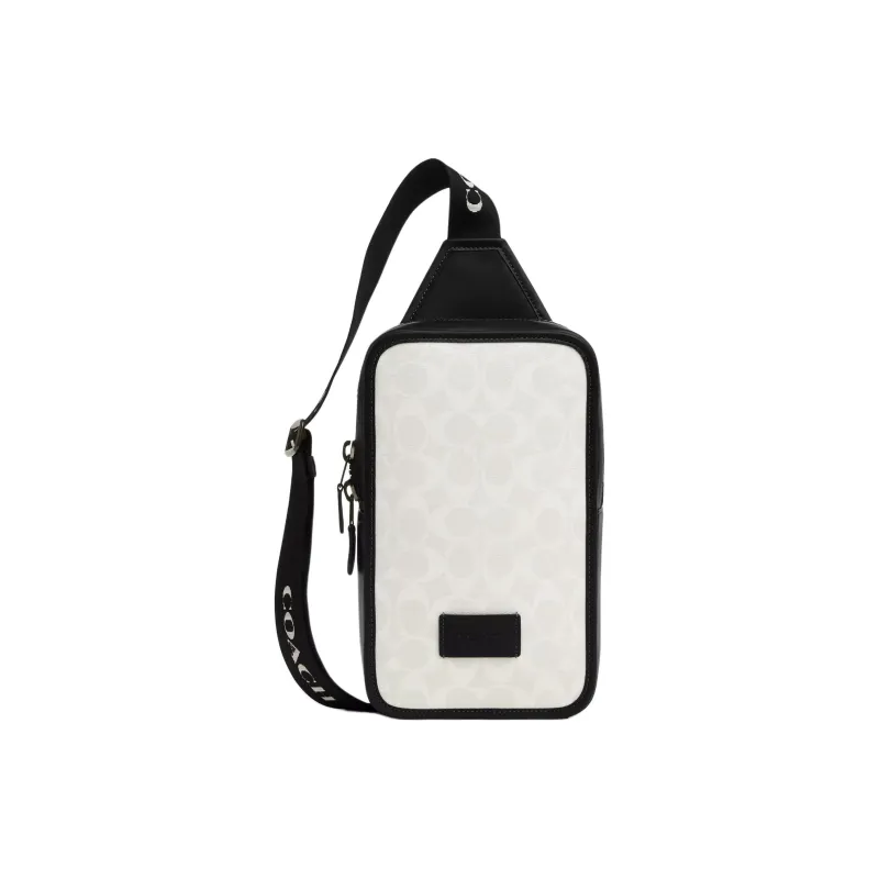 COACH Sullivan Canvas With Leather Sling Bag, Shoulder Bag, Crossbody Bag, Fanny Pack Trumpets Men's White & Black-0