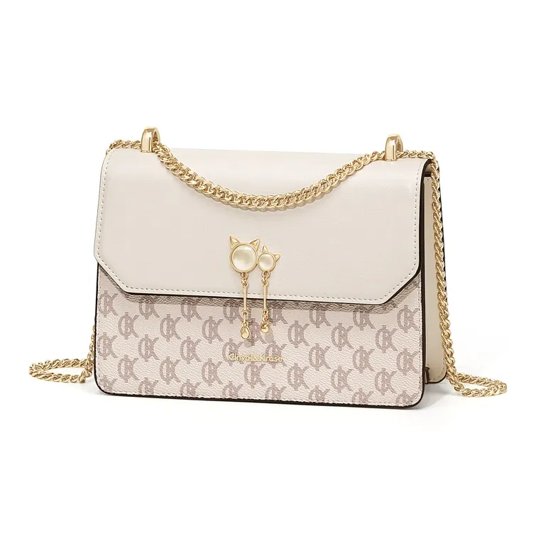 Simvay Clos PVC With Synthetic Leather Shoulder Bag, Crossbody Bag, Small Square Bag Small Size Women's Ecru-2