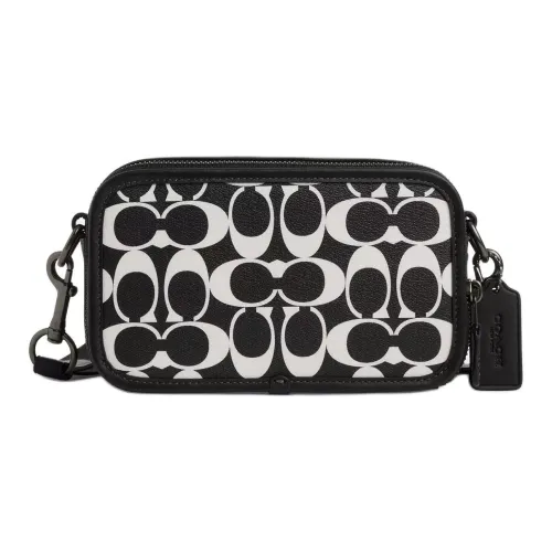 COACH Calfskin Camera Bag Shoulder Bag Crossbody Bag Small Size Unisex Black & White