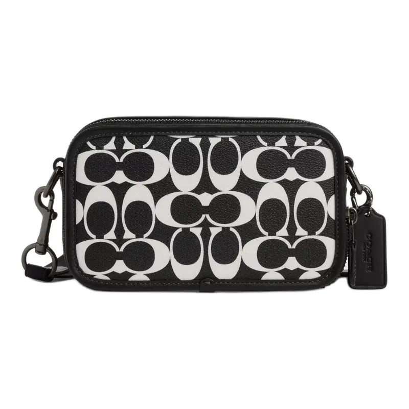 COACH Calfskin Camera Bag, Shoulder Bag, Crossbody Bag Trumpets Unisex Black & White-0