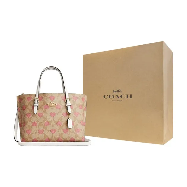 COACH Mollie PVC Tote Bag Shopping Bag Shoulder Bag Crossbody Bag Handbag Medium Size Women's Light Khaki & Chalk White-4