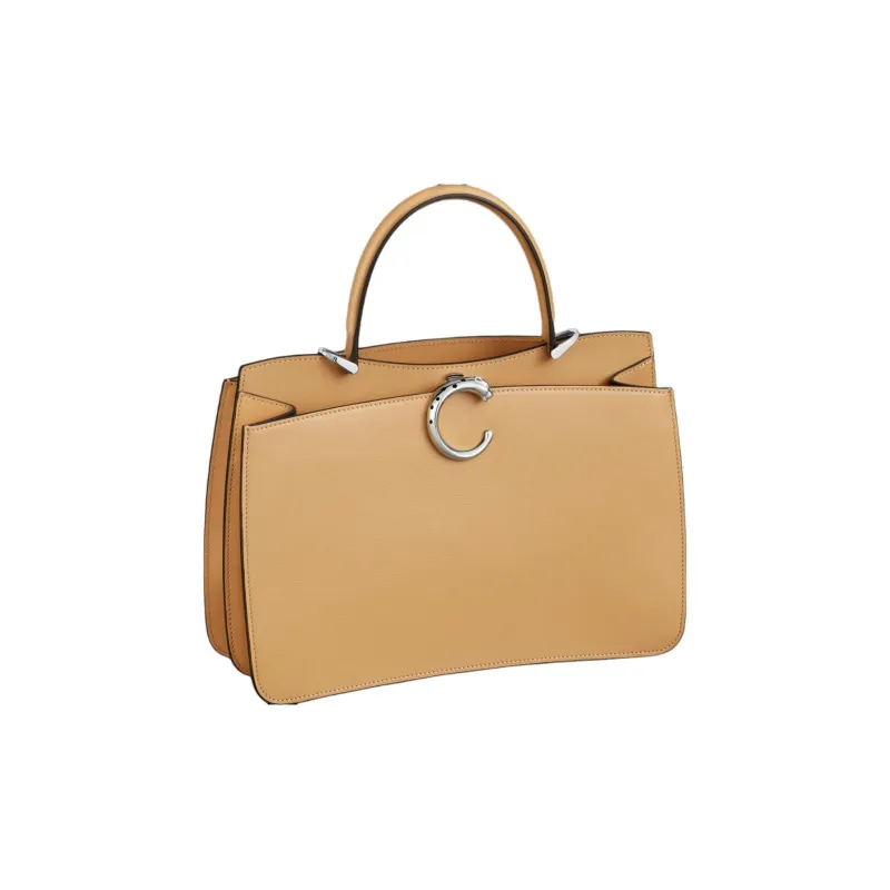 CARTIER Panthère De Cartier Calfskin Shoulder Bag Crossbody Bag Handbag Small Size Women's Camel Beige-1