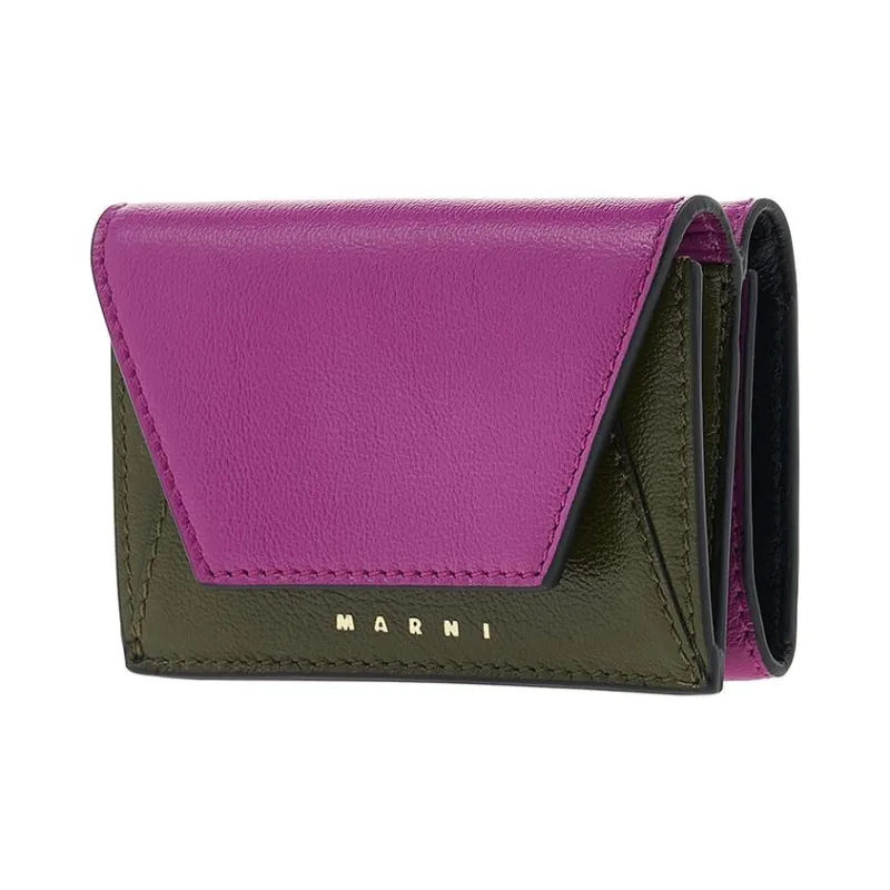 MARNI Cow Leather Wallet Unisex Fuchsia & Green-1