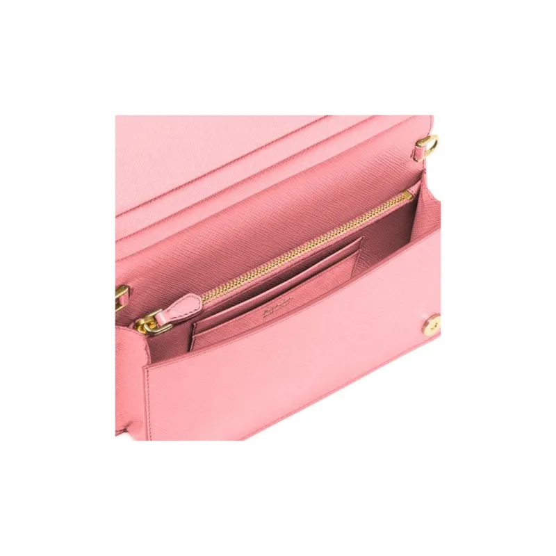 PRADA Saffiano Leather Clutch Bag Over The Shoulder Mini Women's Pink-3
