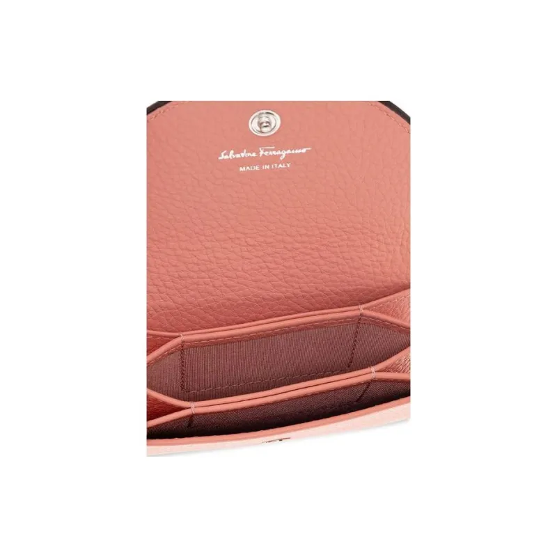 FERRAGAMO Calfskin Leather Wallet Women's Coral Pink-3