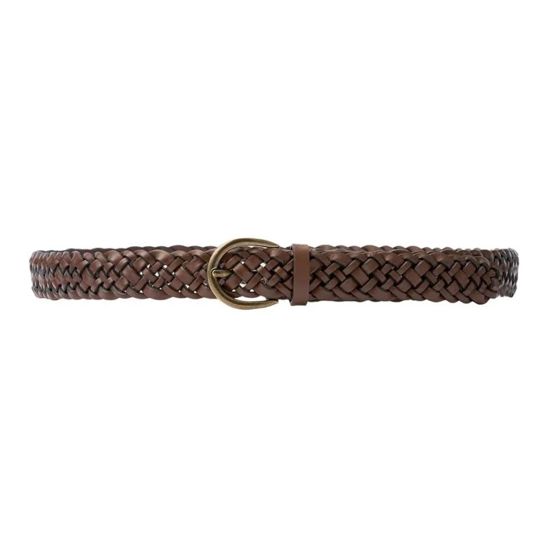 UNIQLO Solid Color Woven Pin Buckle Leather Belts Women's Brown Width: 2.5cm-0