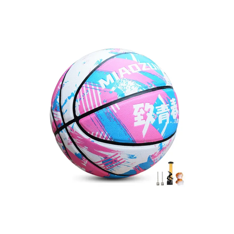 MIAOZUNG Microfiber Leather Basketball Pink Blue Size 7 Training Match-1