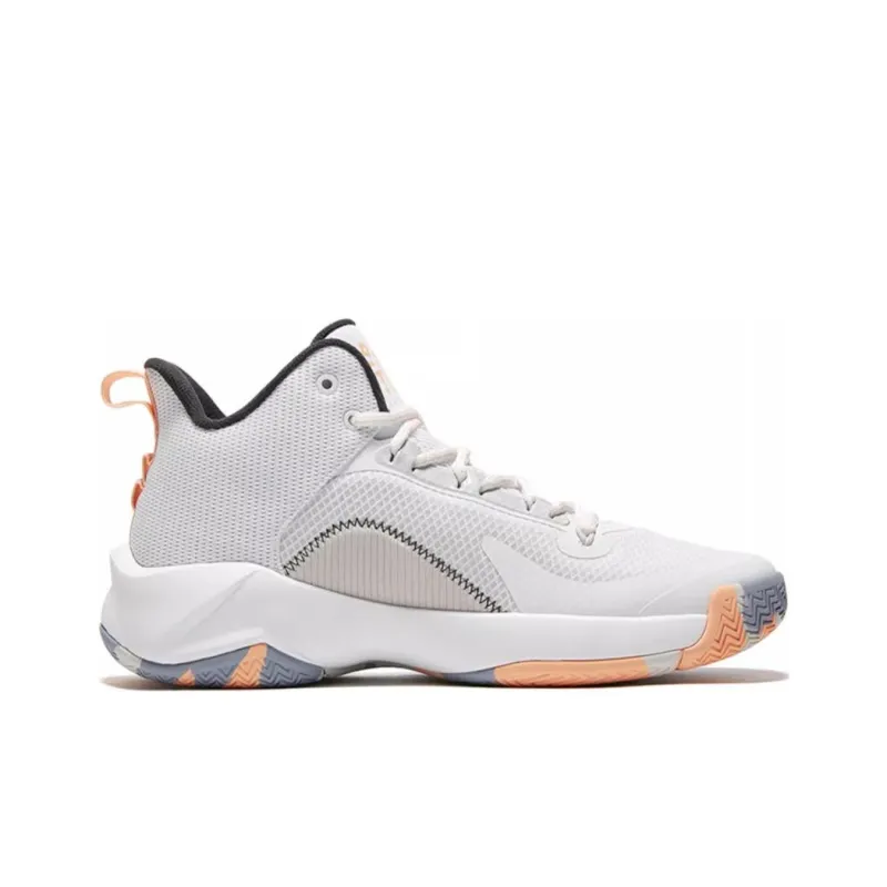 QIAODAN Anti Slip Wear Resistant High Top Basketball Shoes Men's White Orange-1