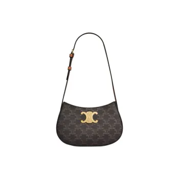CELINE Canvas With Calfskin Handbag Shoulder Bag Medium Size Women's Brown & Black