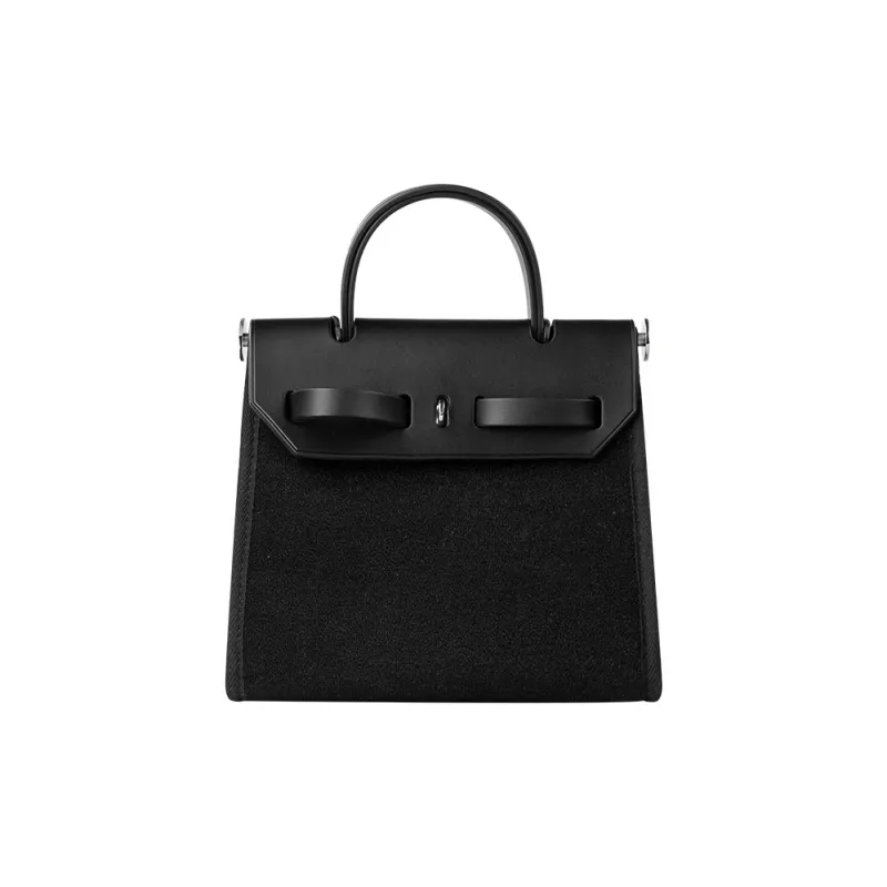HXXXXS Cow Leather Handbag, Crossbody Bag Trumpets Women's Black-4
