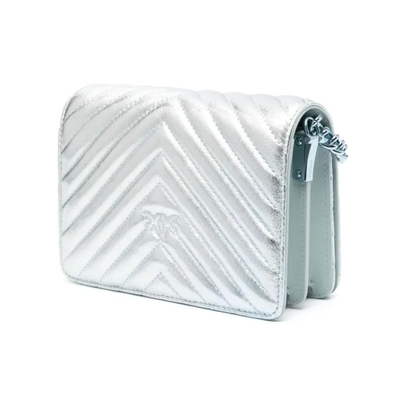 PINKO Leather One Shoulder Handbag, Crossbody Bag Mini Women's Ice Blue-1