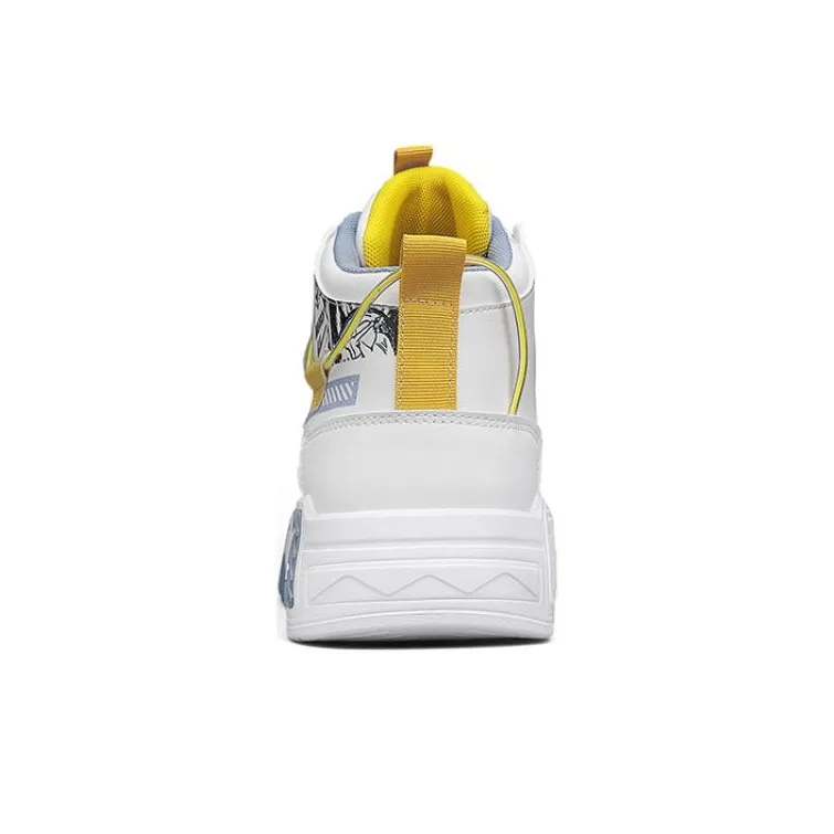 Warrior Cushioning Abrasion Resistant Lightweight Height Increasing Mat High Top Skateboard Shoes Men's White Blue Gray-3