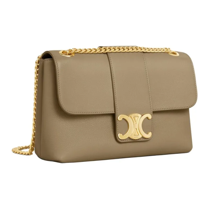 CELINE Calfskin Portable Crossbody Bag, Shoulder Bag Medium Size Women's Tan-1